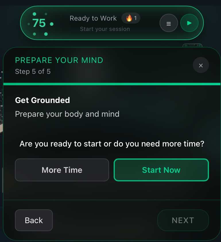 The Prepare Your Mind grounding ritual screen